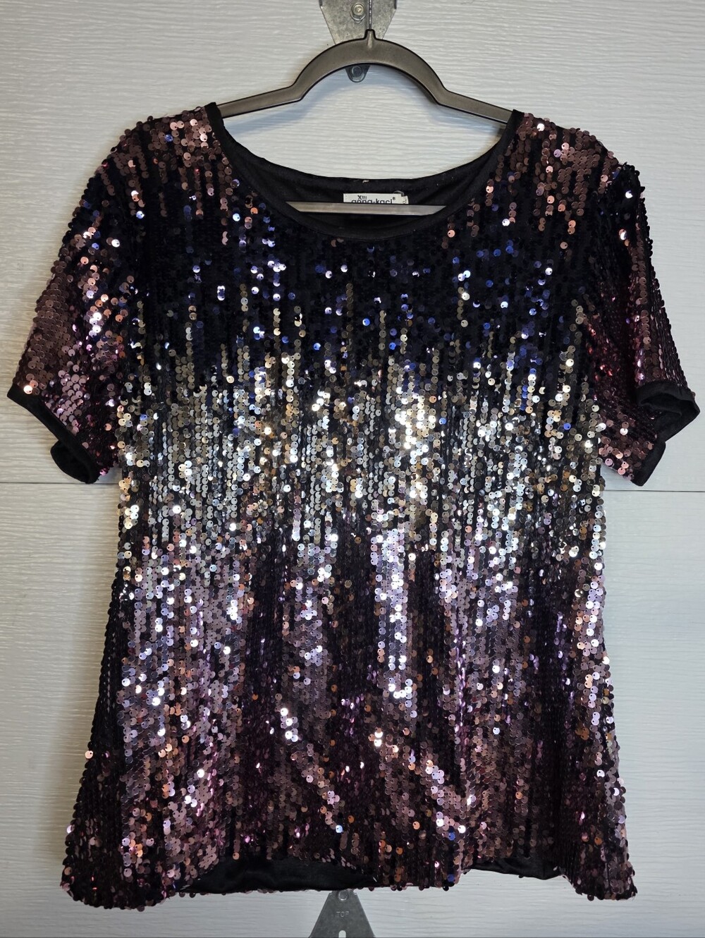 Sequin Ombre Short Sleeve Tee - Purple & Black